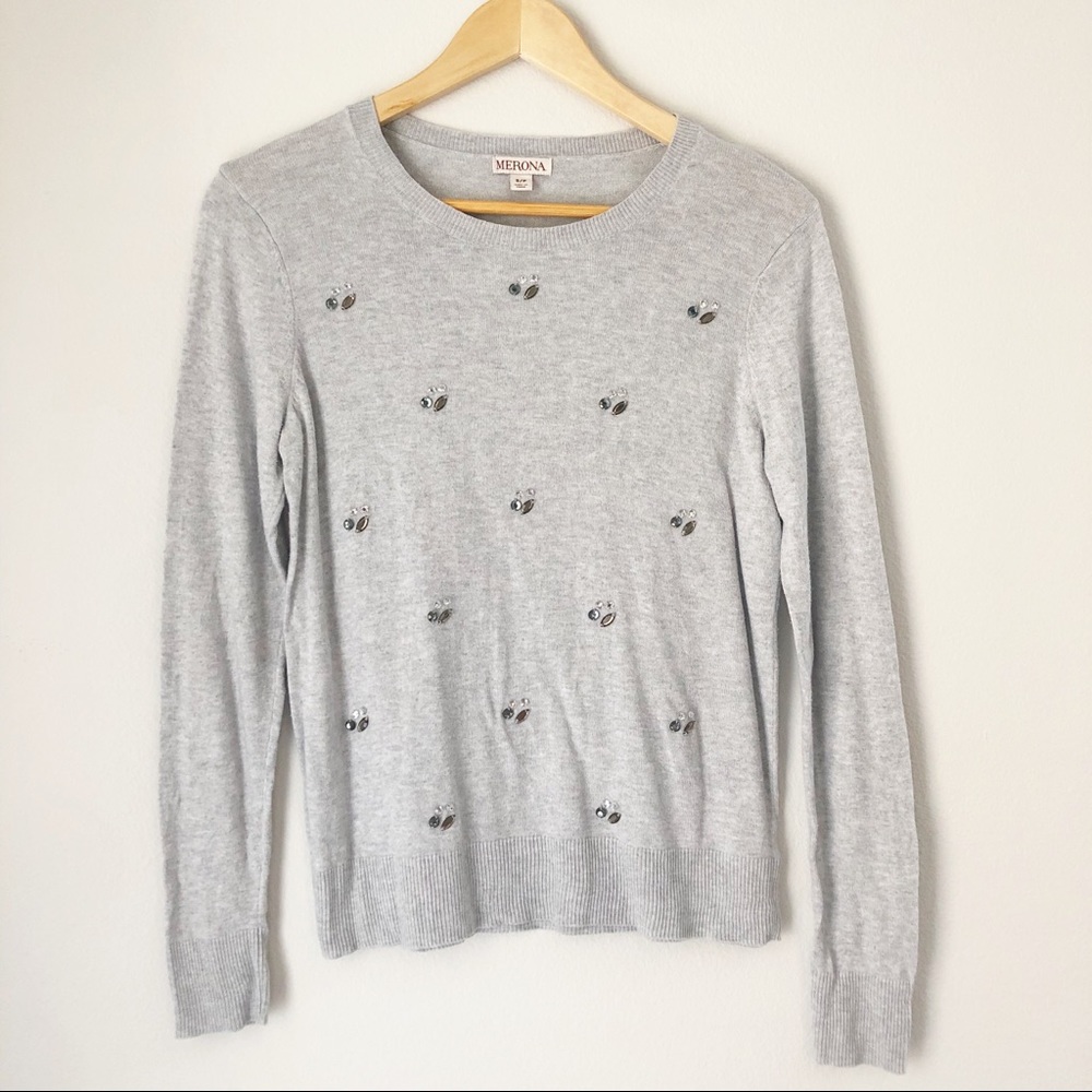 Merona Gray Beaded Sweater Sz Small